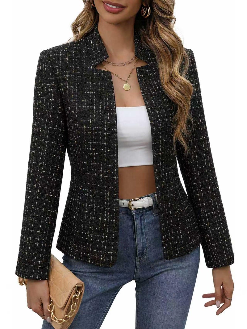 Mina Self Tweed Blazers Jacket for Women 2026 Spring Plaid Business Casual Tops Fashion Dressy Trendy Work Office Fitted Professional Womens Blazer Outfits Women's Blazers & Suit Jackets 2-Black M - Image 1