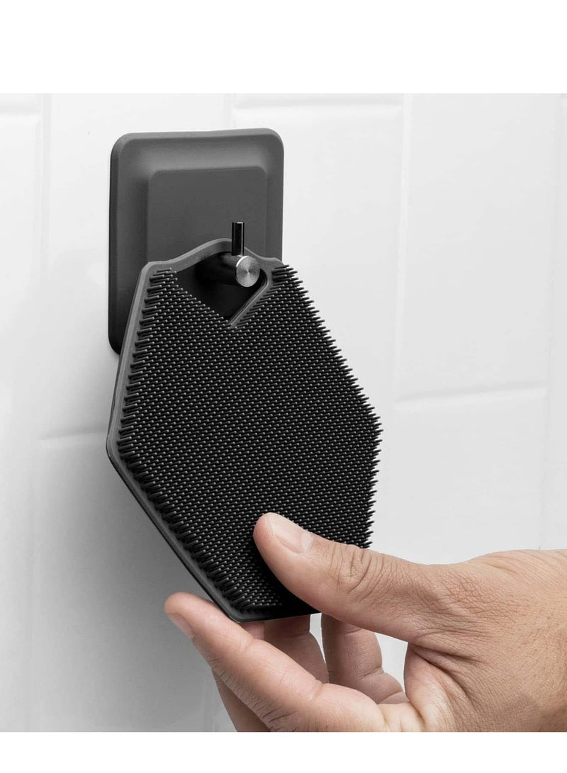 KASTWAVE Body Scrubber & Storage Hook Set, Silicone Shower & Bathroom Accessory, Features Silicone-Grip Technology, Removable & Reusable Gentle Exfoliator Pad & Massager (Black) - Image 3