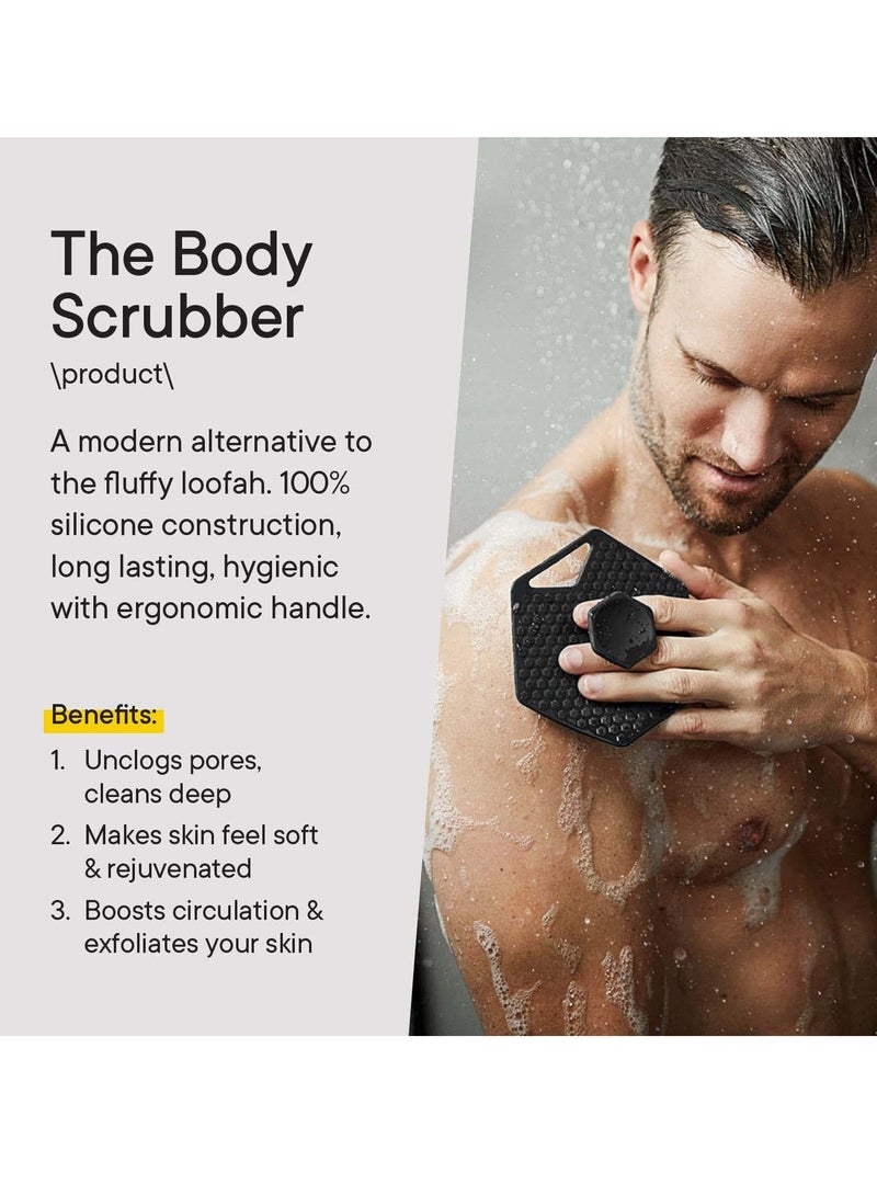 KASTWAVE Body Scrubber & Storage Hook Set, Silicone Shower & Bathroom Accessory, Features Silicone-Grip Technology, Removable & Reusable Gentle Exfoliator Pad & Massager (Black) - Image 2