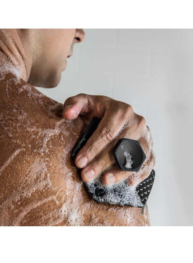 KASTWAVE Body Scrubber & Storage Hook Set, Silicone Shower & Bathroom Accessory, Features Silicone-Grip Technology, Removable & Reusable Gentle Exfoliator Pad & Massager (Black) - Image 4