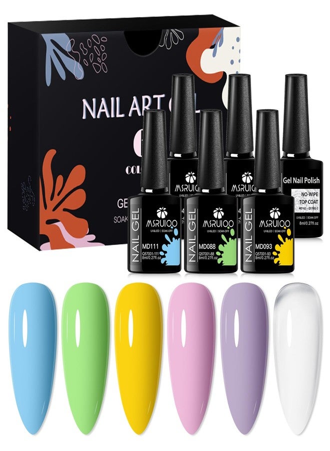 MSRUIOO Pastel Gel Polish Set Nude Nail Polish 5 Colors Gel Polish with Top Coat Purple Yellow Mint Green Blue Soak off UV Gel Art Manicure at Home Gifts - Image 1
