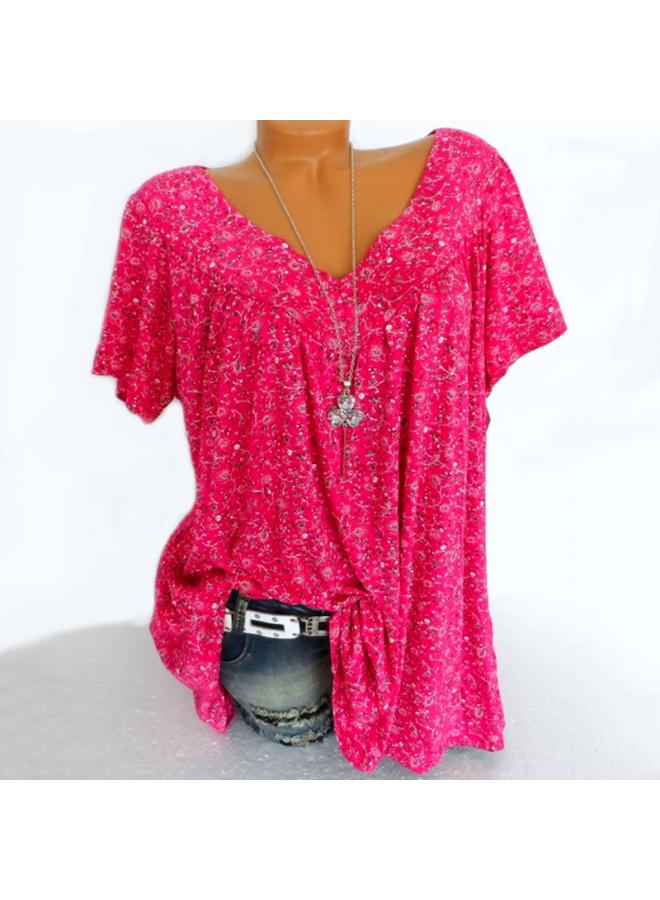 New European And American Women's 20 9 Summer Explosions V-neck Loose Short-sleeved Printed T-shirt