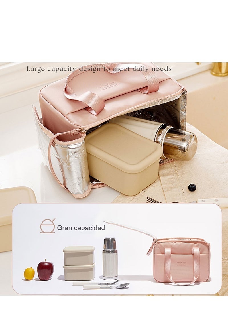 Insulated Lunch Bag for Women Men, Leakproof Tote with Adjustable Strap, Large Capacity Lunch Box Cooler Bag for Work, Office, Picnic, Reusable Lunch Pail for Adults Pink - Image 2