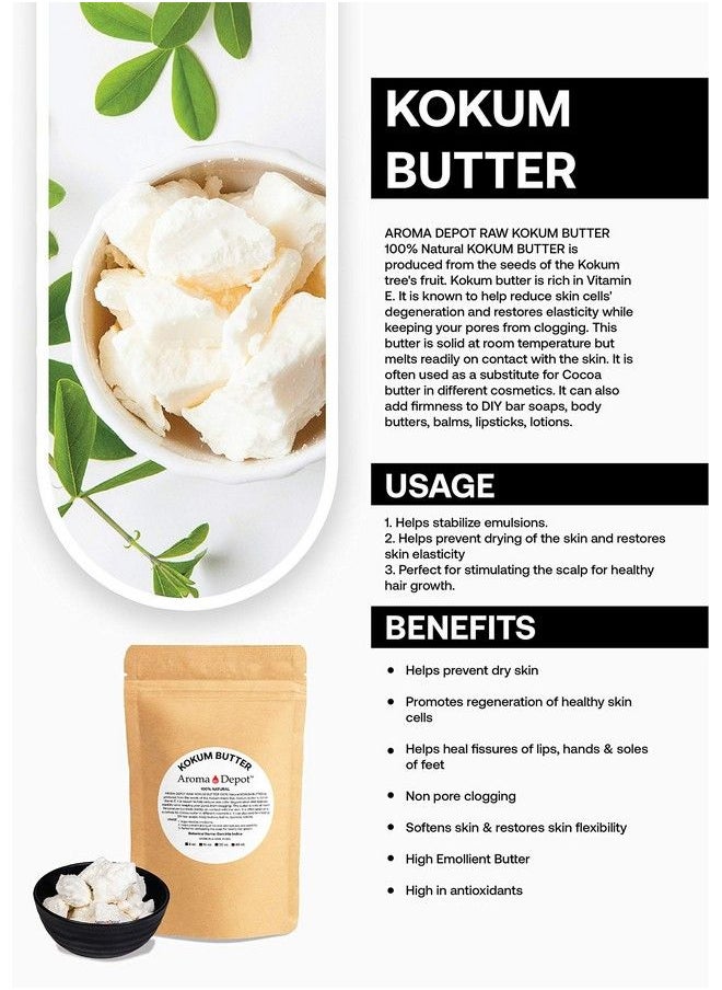 Aroma Depot - 2 Lb. Raw Unrefined Kokum Butter Jar Great For Skin Body And Hair. 100% Pure I Natural I Cold Pressed I Thickener For Body Butters Sunscreens Soaps Deodorants And Lotions. - Image 1