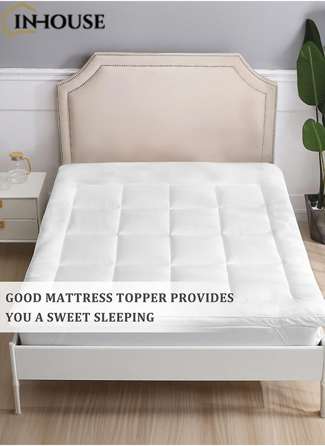 In-House Microfiber King Size Mattress Topper 8 cm With Microfiber Filling and Rubber Corners Edge 