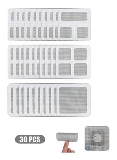 30 Sheets Window Screen Repair Patches Kit, 3 Sizes Self Adhesive Replacement Screen Patches for Repair Holes Tearing, Mosquito Net