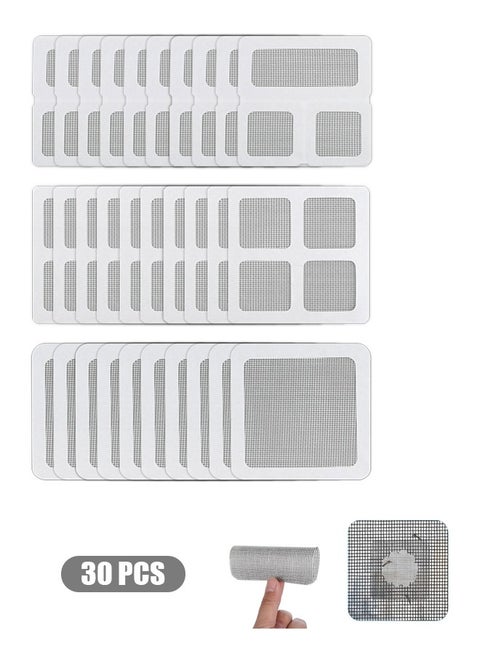 30 Sheets Window Screen Repair Patches Kit, 3 Sizes Self Adhesive Replacement Screen Patches for Repair Holes Tearing, Mosquito Net