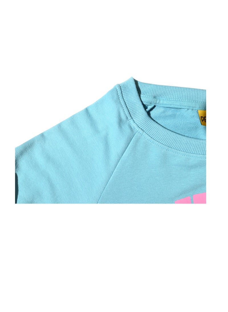 Peanuts Snoopy California Graphic Cropped Sweatshirt for Girls, 100% Cotton, Light Blue  - Image 4