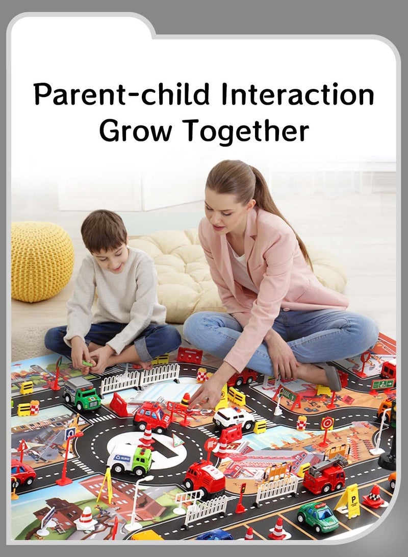 موفانت مجموعة ألعاب المركبات، مع حصيرة اللعب وألعاب إشارات المرور، ومحاكاة مجموعة شاحنة الإطفاء الحضرية، وتفكيك وتجميع سيارة لعبة المسار، وألعاب إكسسوارات السيارات، هدية عيد ميلاد للأطفال - Image 3