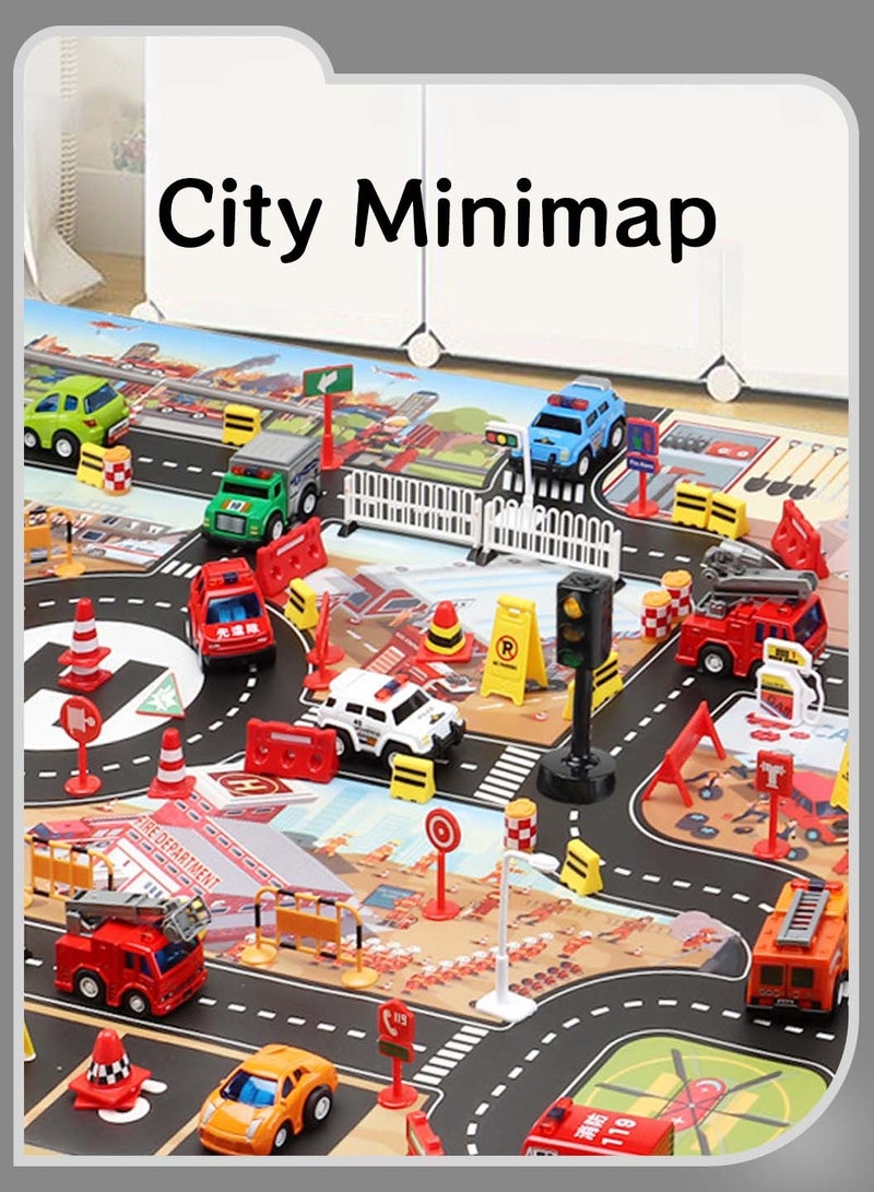 موفانت مجموعة ألعاب المركبات، مع حصيرة اللعب وألعاب إشارات المرور، ومحاكاة مجموعة شاحنة الإطفاء الحضرية، وتفكيك وتجميع سيارة لعبة المسار، وألعاب إكسسوارات السيارات، هدية عيد ميلاد للأطفال - Image 4