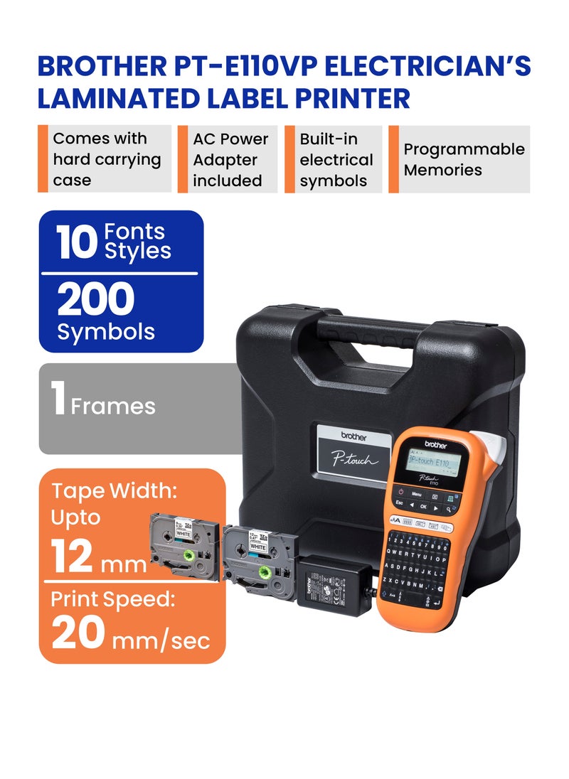 brother - PT-E110VP Electrician Label Printer | Up to 12mm Width | Comes with Carrying Case | Built-in Electrical Symbols - Image 1