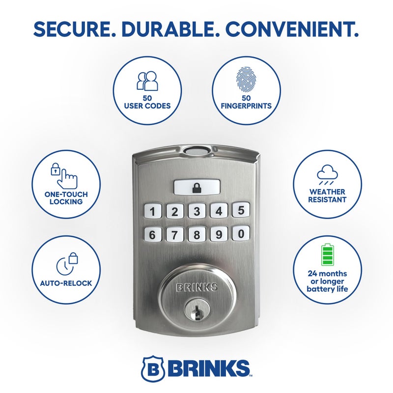 BRINKS Security Door Locks, High-Security Keyless Entry, Smart Electronic Door Lock with Deadbolt, Up to 50 Codes, Automatic Locking (Deadbolt, Satin Nickel) - Image 3