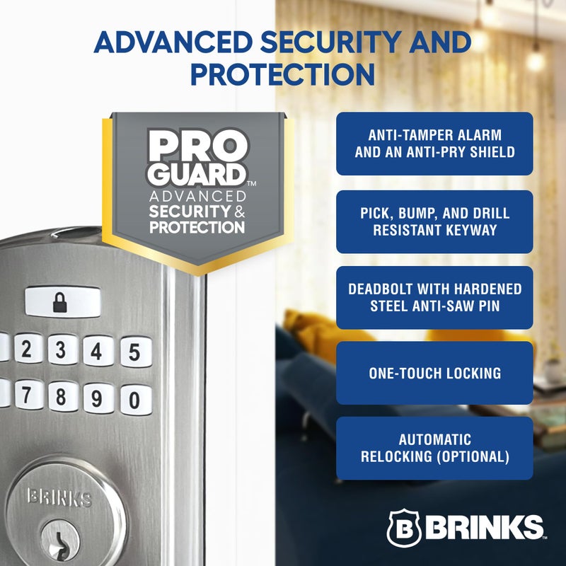 BRINKS Security Door Locks, High-Security Keyless Entry, Smart Electronic Door Lock with Deadbolt, Up to 50 Codes, Automatic Locking (Deadbolt, Satin Nickel) - Image 5