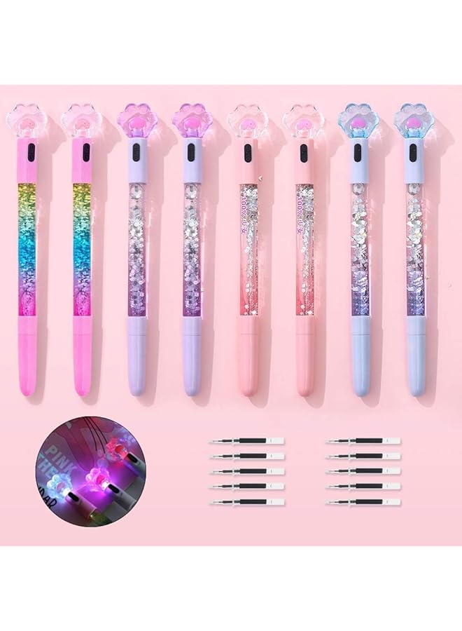 erorex 8 Pcs Pens Pens Fun Pens 0.5Mm Cat Paw Love Light Up Ballpoint Pens Black Writing Gel Pens Suitable For School Office Kids Girls And Women. - Image 1