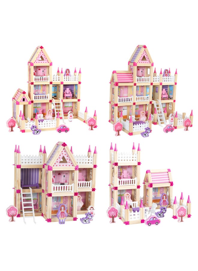Children's Wooden Play House Simulation Doll House Birthday Gift Villa House Room Kitchen Bedroom Toy-Color:128 Architects Master Assembly Building Blocks - Image 3