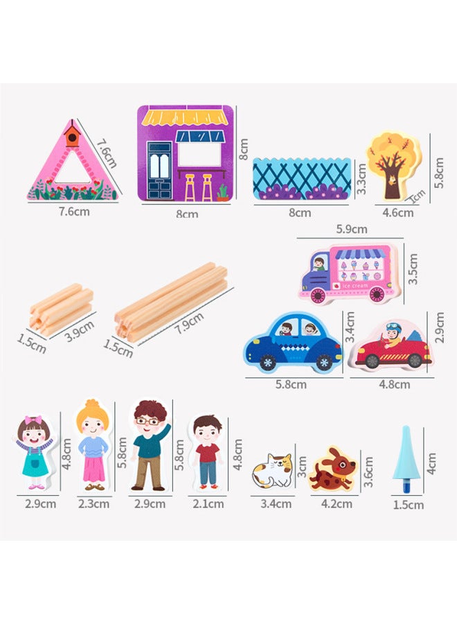 Children's Wooden Play House Simulation Doll House Birthday Gift Villa House Room Kitchen Bedroom Toy-Color:128 Architects Master Assembly Building Blocks - Image 2