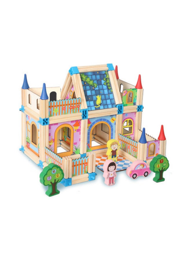 Children's Wooden Play House Simulation Doll House Birthday Gift Villa House Room Kitchen Bedroom Toy-Color:128 Architects Master Assembly Building Blocks - Image 1