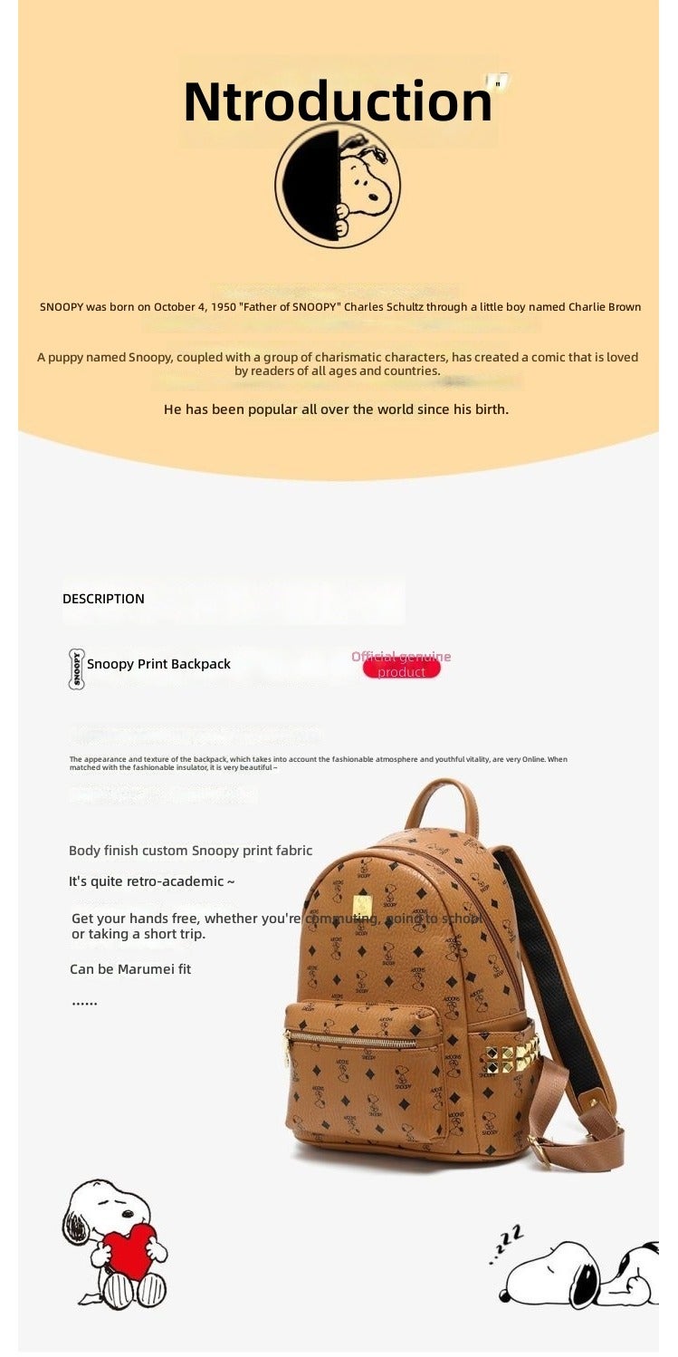 Snoopy 2026 New Style Backpack for Commute, Large Capacity, PU Leather, Fashionable Solid Color, Fits 8-inch Laptop - Image 4