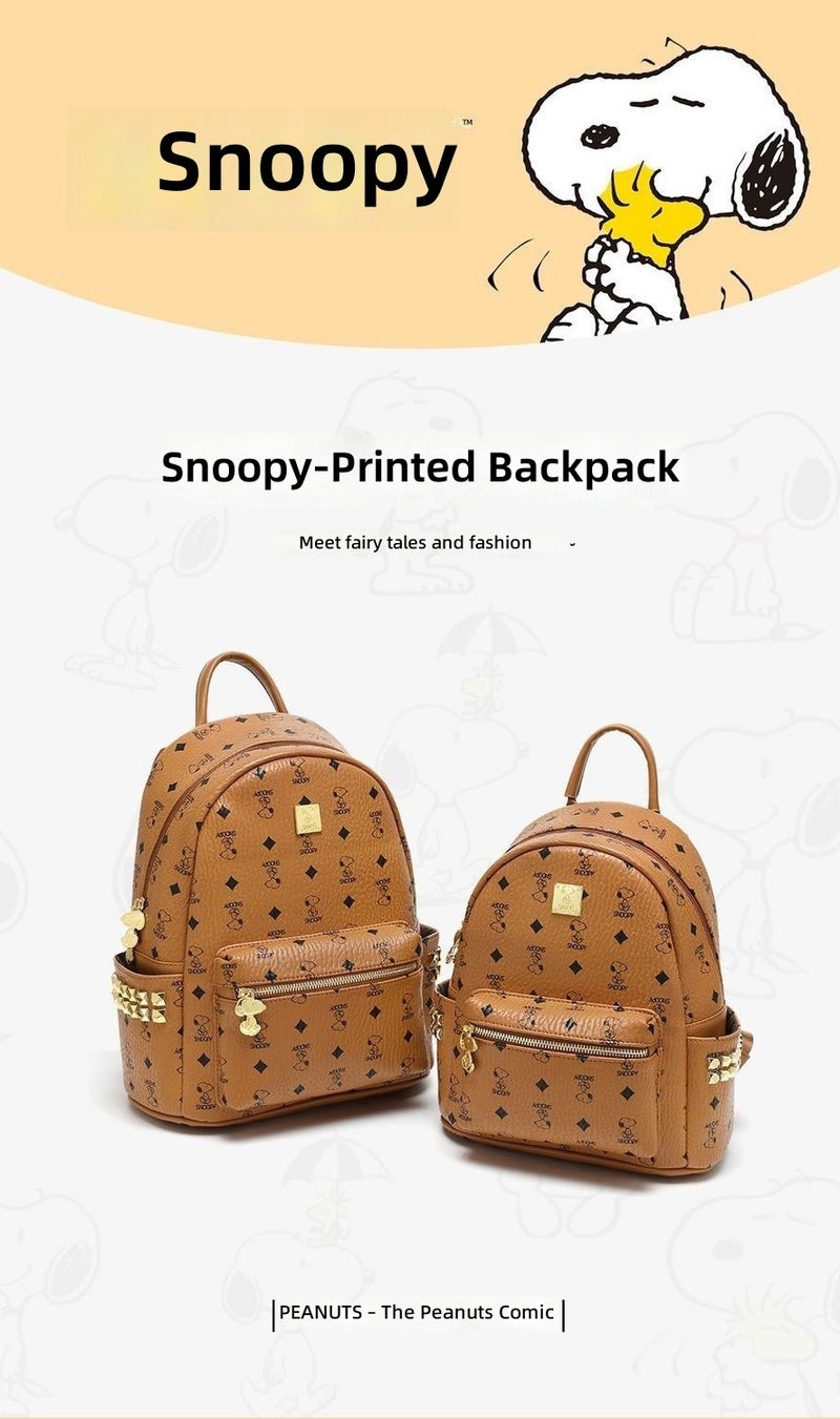 Snoopy 2026 New Style Backpack for Commute, Large Capacity, PU Leather, Fashionable Solid Color, Fits 8-inch Laptop - Image 3