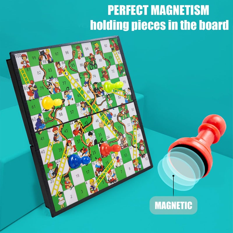 KIDAMI Mini Magnetic Snakes and Ladders Board Game Set, Folding Portable Design and Light-Weight, Travel Game Set Gift for Kids Toddlers (7.64 Ã— 7.64 inches) - Image 4