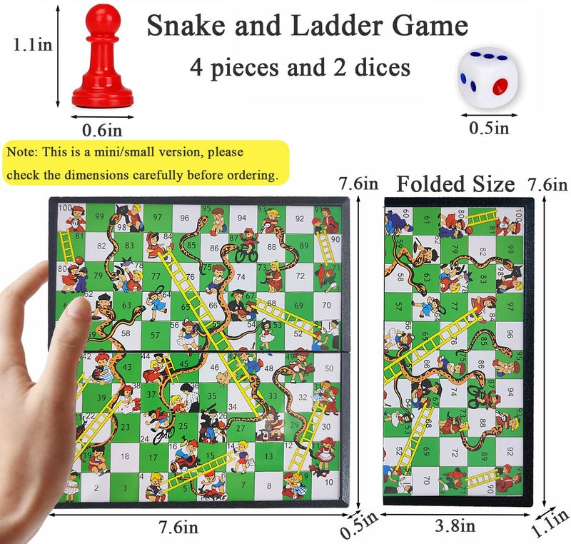 KIDAMI Mini Magnetic Snakes and Ladders Board Game Set, Folding Portable Design and Light-Weight, Travel Game Set Gift for Kids Toddlers (7.64 Ã— 7.64 inches) - Image 3