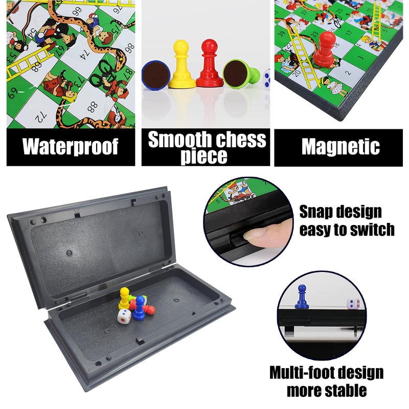 KIDAMI Mini Magnetic Snakes and Ladders Board Game Set, Folding Portable Design and Light-Weight, Travel Game Set Gift for Kids Toddlers (7.64 Ã— 7.64 inches) - Image 2