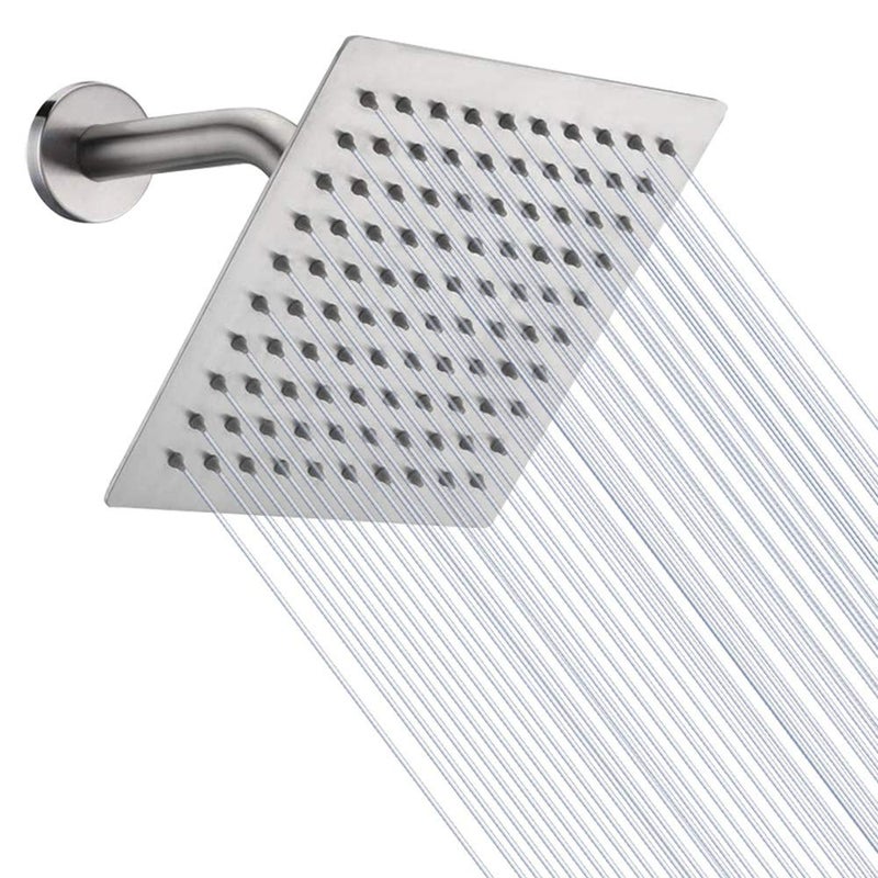 NearMoon Rain Shower Head, High Flow Stainless Steel Square Rainfall Shower, High Pressure Design, Awesome Shower Experience Even At Low Water Flow (8 Inch, Brushed Nickel) - Image 1