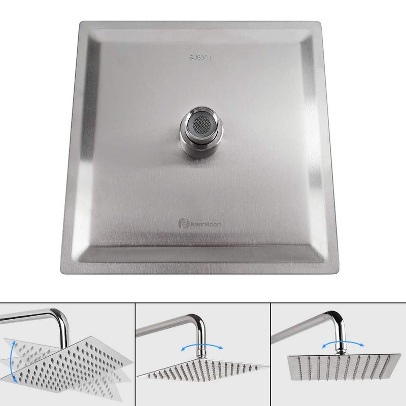 NearMoon Rain Shower Head, High Flow Stainless Steel Square Rainfall Shower, High Pressure Design, Awesome Shower Experience Even At Low Water Flow (8 Inch, Brushed Nickel) - Image 4