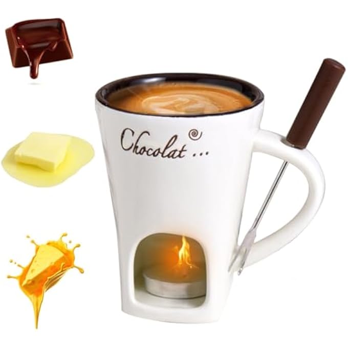 يلا جوي أكواب الفوندو بكوب الفوندو بذوبان الشوكولاتة مع شوك و10 قطع شمعة كوب ذوبان شوكولاتة سيراميك أكواب فوندو صغيرة لهدايا عيد الميلاد كوب صغير على نار هادئة - Image 2