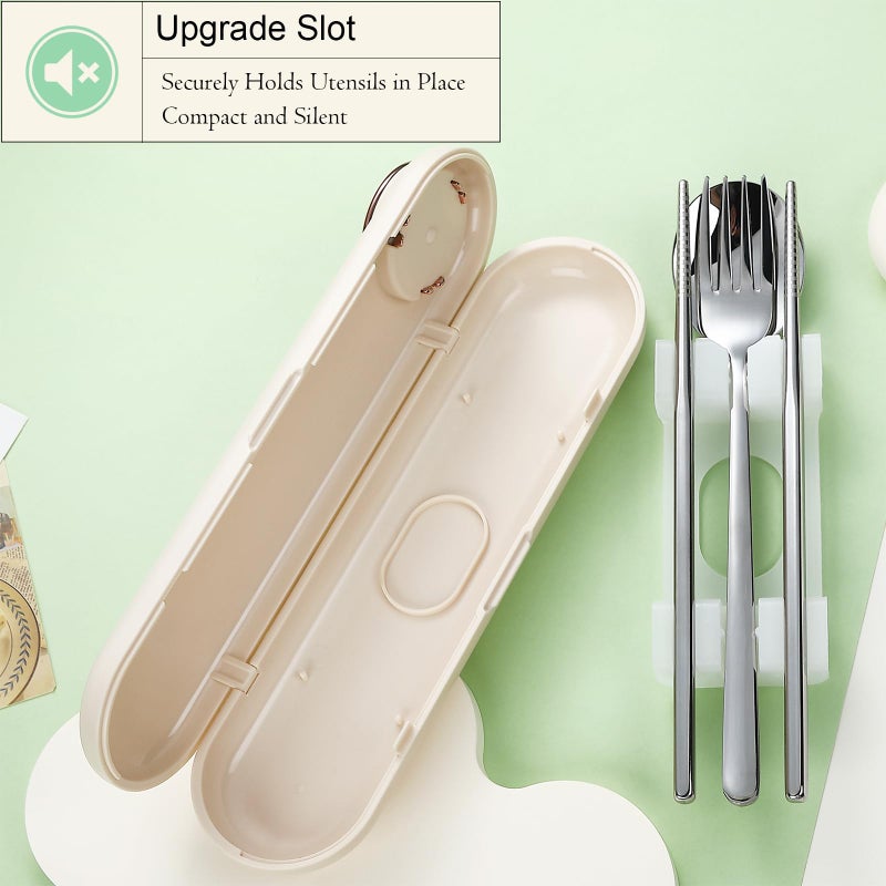 DEVICO Travel Utensils with Case Cute, Reusable Silverware for Lunch, Portable Cutlery Set, 18/8 Stainless Steel Fork Spoon Chopsticks in Cartoon Case, Dishwasher Safe (Light Yellow) - Image 3