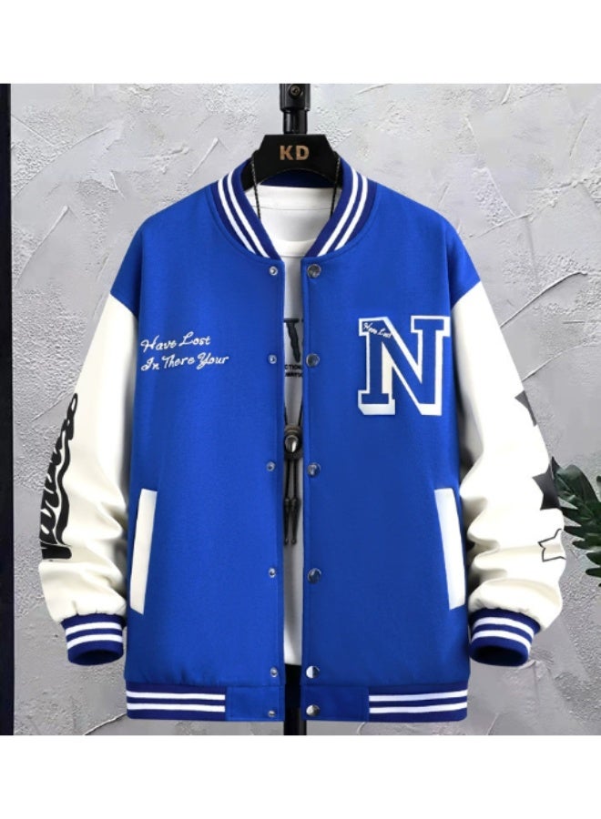 American baseball-style loose-fitting thin fall inspo high street trendy casual jacket for men and women, trendy brand for boys and girls(blue) - Image 1