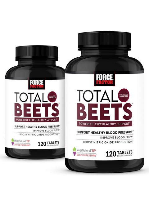 Force Factor Total Beets Nitric Oxide Supplement with Beet Root Powder, Nitrates, Grapeseed Extract for Circulation, Cardiovascular, Heart Health, 240 Tablets, 2 Pack