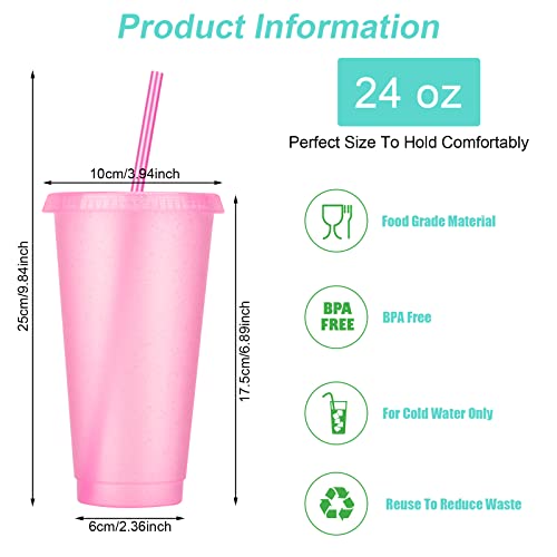 LEIFEOSH 24 Pack Plastic Tumblers with Lids and Straw, Reusable Cups with Lids and Straws Colorful Cups for Cold Drink Iced Coffee, Plastic Tumbler Bulk for Party Birthday Gifts (24 oz, Light Colors) - Image 2