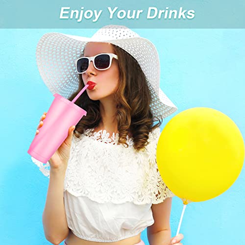 LEIFEOSH 24 Pack Plastic Tumblers with Lids and Straw, Reusable Cups with Lids and Straws Colorful Cups for Cold Drink Iced Coffee, Plastic Tumbler Bulk for Party Birthday Gifts (24 oz, Light Colors) - Image 5