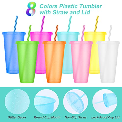 LEIFEOSH 24 Pack Plastic Tumblers with Lids and Straw, Reusable Cups with Lids and Straws Colorful Cups for Cold Drink Iced Coffee, Plastic Tumbler Bulk for Party Birthday Gifts (24 oz, Light Colors) - Image 3