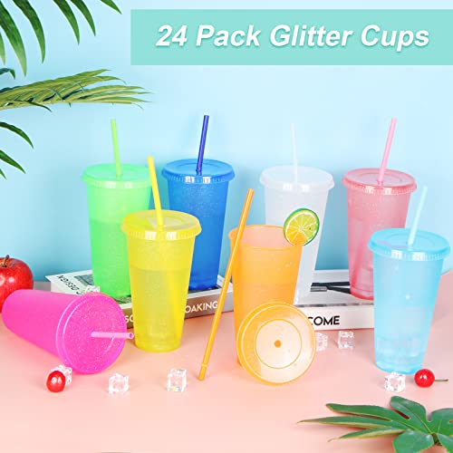 LEIFEOSH 24 Pack Plastic Tumblers with Lids and Straw, Reusable Cups with Lids and Straws Colorful Cups for Cold Drink Iced Coffee, Plastic Tumbler Bulk for Party Birthday Gifts (24 oz, Light Colors) - Image 4