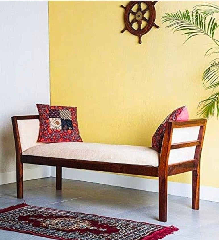 IThree Solid sheesham Wood 2 Seater Bench Living Room (Style 1) - Image 4