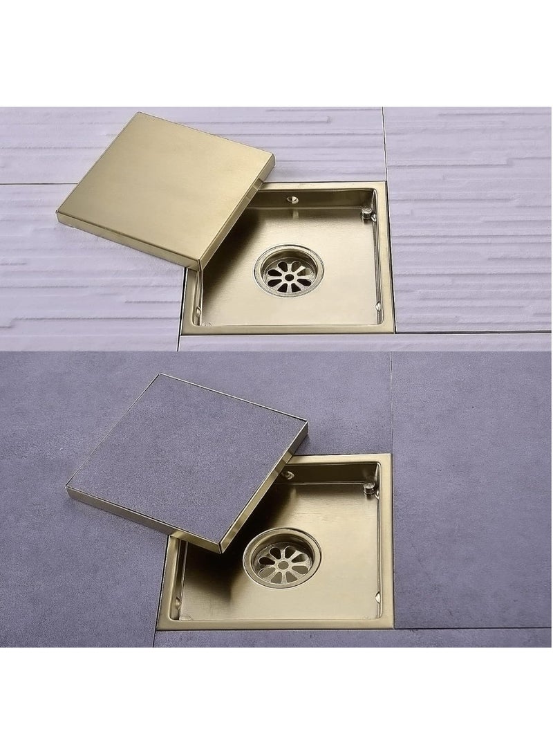 Premium Gold SUS 304 Stainless Steel Floor Drain Cover – Square Bathroom & Shower Drain, Rustproof, Anti-Clog, Modern Design for Kitchen & Wet Areas - Image 3