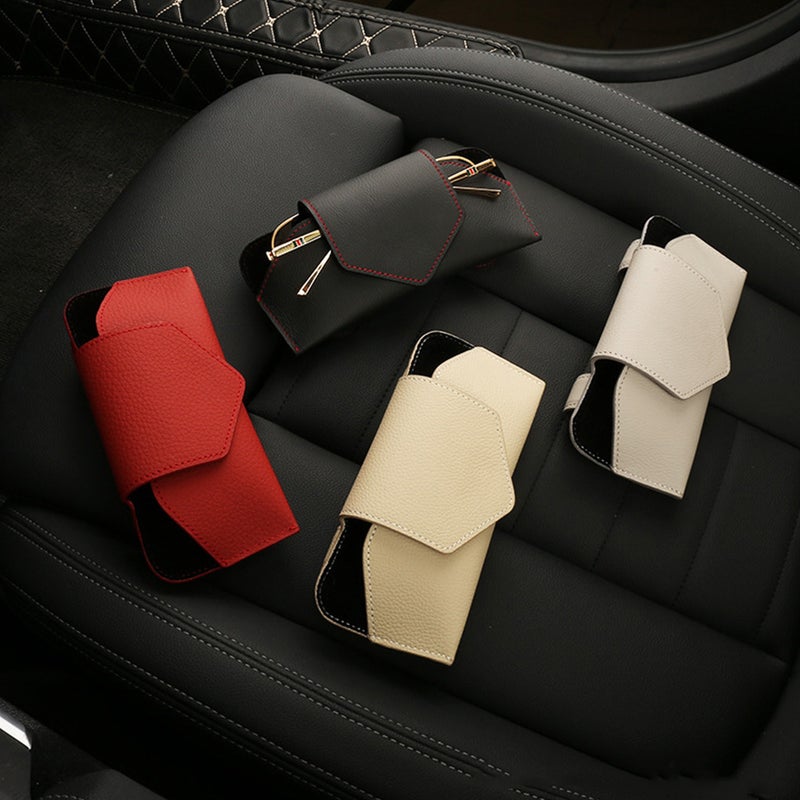 Car Glasses Holder Car Sun Visor Glasses Clamp PU Leather Sunglasses Organizer - Image 1
