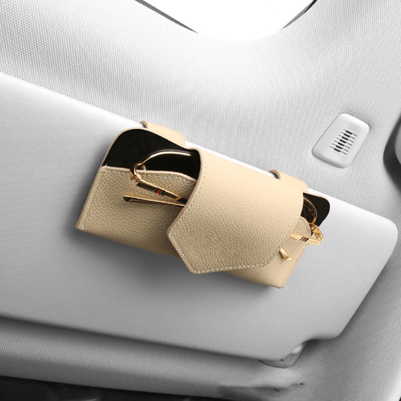 Car Glasses Holder Car Sun Visor Glasses Clamp PU Leather Sunglasses Organizer - Image 3
