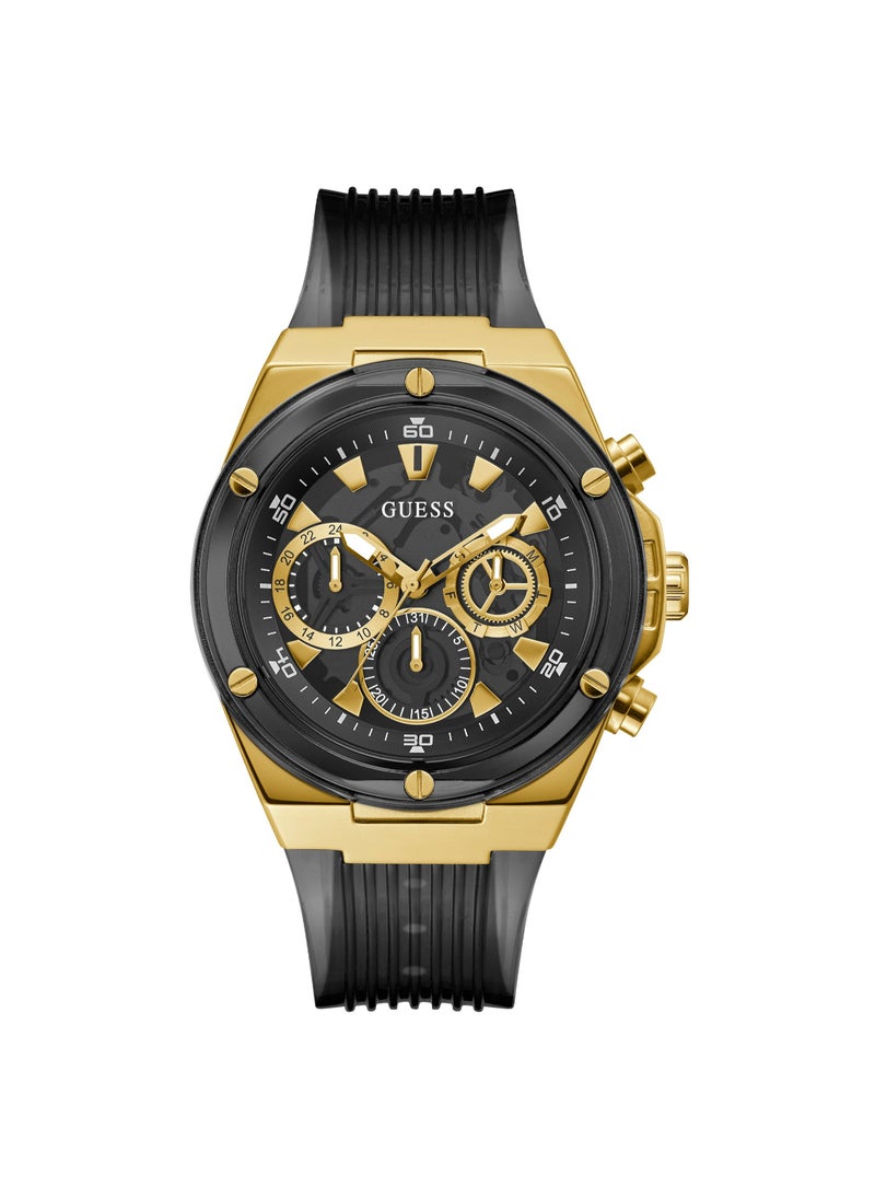 GUESS ساعة جيس كرونوغراف سوداء للرجال بسوار من السيليكون - GW0425G1  - Image 1