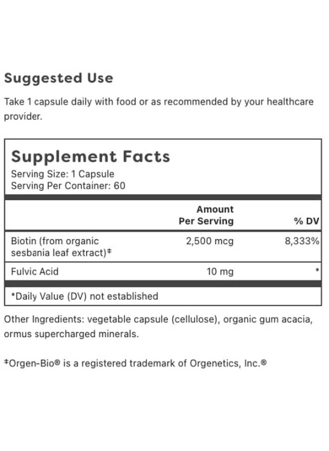 global healing center - Global Healing Biotin (Vitamin B7) Supplement Vitamins With Organic Sesbania Extract To Support Radiant Skin Stronger Nails And Healthy Thicker Hair Growth For Men & Women 2500Mcg 60 Capsules - Image 1