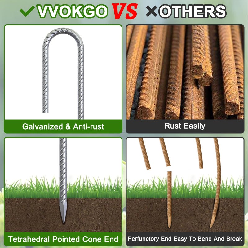 Vvokgo Rebar-Stakes-12-Inch Galvanized Ground Spikes 20 Pack J Hook Tent Stakes Heavy Duty Anti-Rust Fence Anchors With Chisel Point End  Securing Pins  Soccer Goals  Camping Tents  Garden Decoration - Image 3