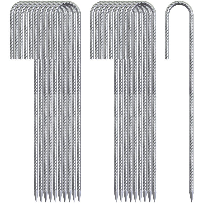 Vvokgo Rebar-Stakes-12-Inch Galvanized Ground Spikes 20 Pack J Hook Tent Stakes Heavy Duty Anti-Rust Fence Anchors With Chisel Point End  Securing Pins  Soccer Goals  Camping Tents  Garden Decoration - Image 1