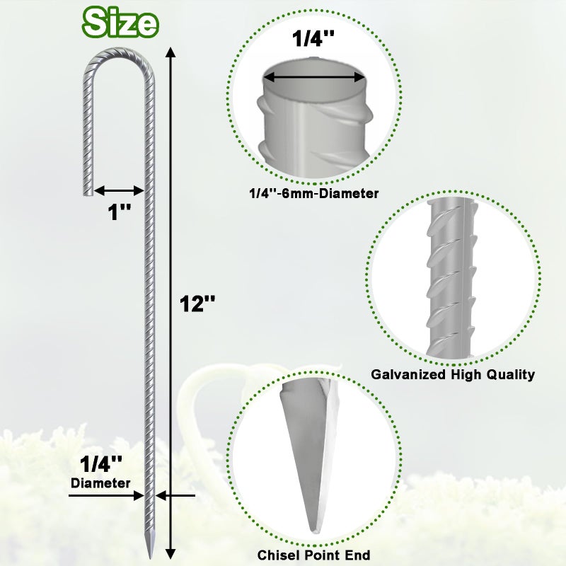 Vvokgo Rebar-Stakes-12-Inch Galvanized Ground Spikes 20 Pack J Hook Tent Stakes Heavy Duty Anti-Rust Fence Anchors With Chisel Point End  Securing Pins  Soccer Goals  Camping Tents  Garden Decoration - Image 2