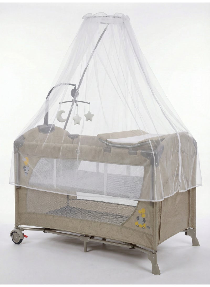Cool Baby 2-Level Foldable Baby Travel Cot Bedside Sleeper with Mosquito Net, Diaper Changer, Music Bell & Soundproof Wheels – Portable Playard - Image 2