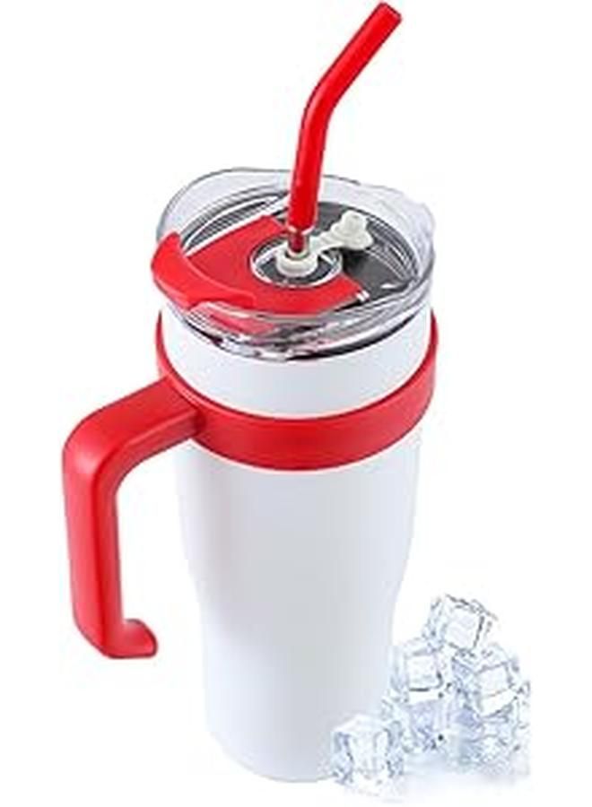 40 oz Tumbler with Handle Straw Lid Insulated Vacuum Stainless Steel Travel Tapered Mug Coffee Cup Holder Friendly Keep Cold or Hot Resuable Gifts for Christmas Women Men, White - Image 1