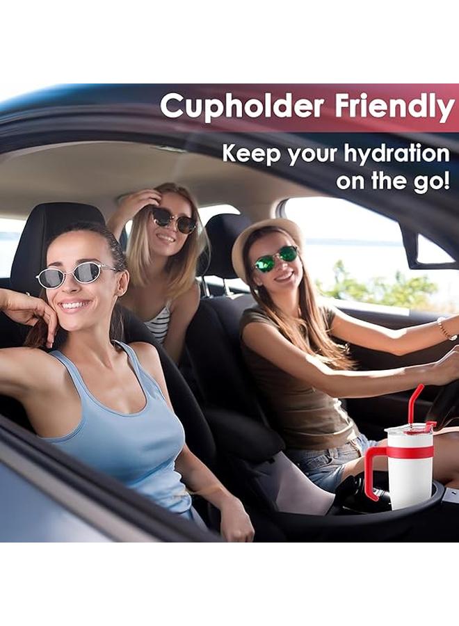 40 oz Tumbler with Handle Straw Lid Insulated Vacuum Stainless Steel Travel Tapered Mug Coffee Cup Holder Friendly Keep Cold or Hot Resuable Gifts for Christmas Women Men, White - Image 3