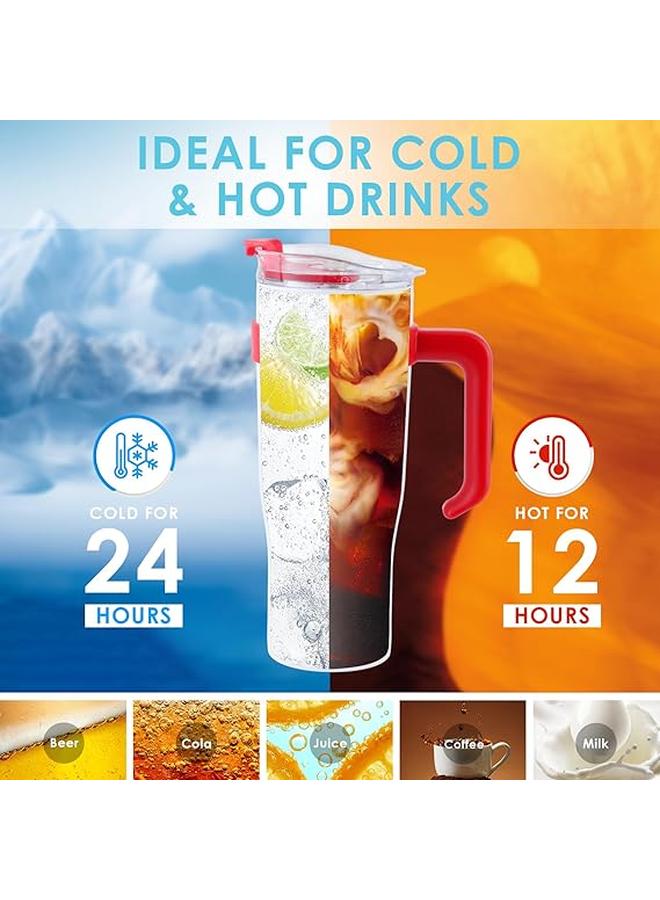 40 oz Tumbler with Handle Straw Lid Insulated Vacuum Stainless Steel Travel Tapered Mug Coffee Cup Holder Friendly Keep Cold or Hot Resuable Gifts for Christmas Women Men, White - Image 2