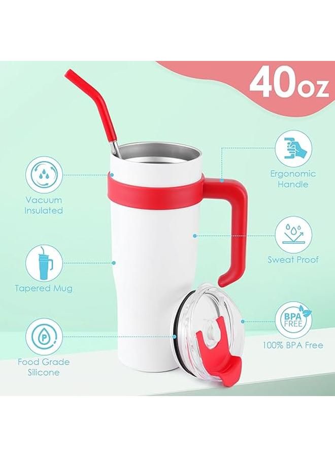 40 oz Tumbler with Handle Straw Lid Insulated Vacuum Stainless Steel Travel Tapered Mug Coffee Cup Holder Friendly Keep Cold or Hot Resuable Gifts for Christmas Women Men, White - Image 4